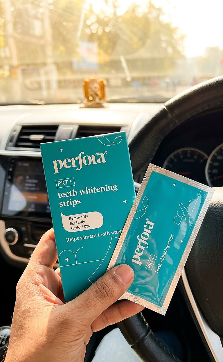 Kavita Menon holding Teeth Whitening Strips (Classic Mint)