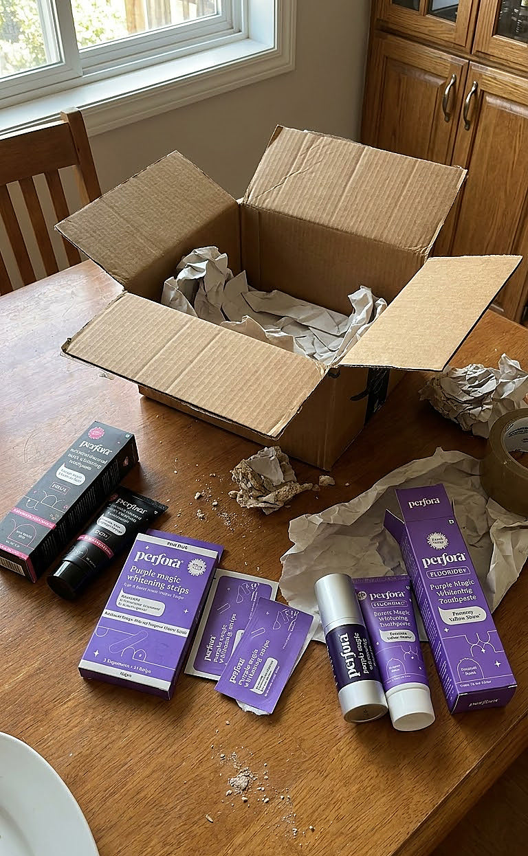 Komal Singhal holding Perfora Ultimate Oral Care Bundle